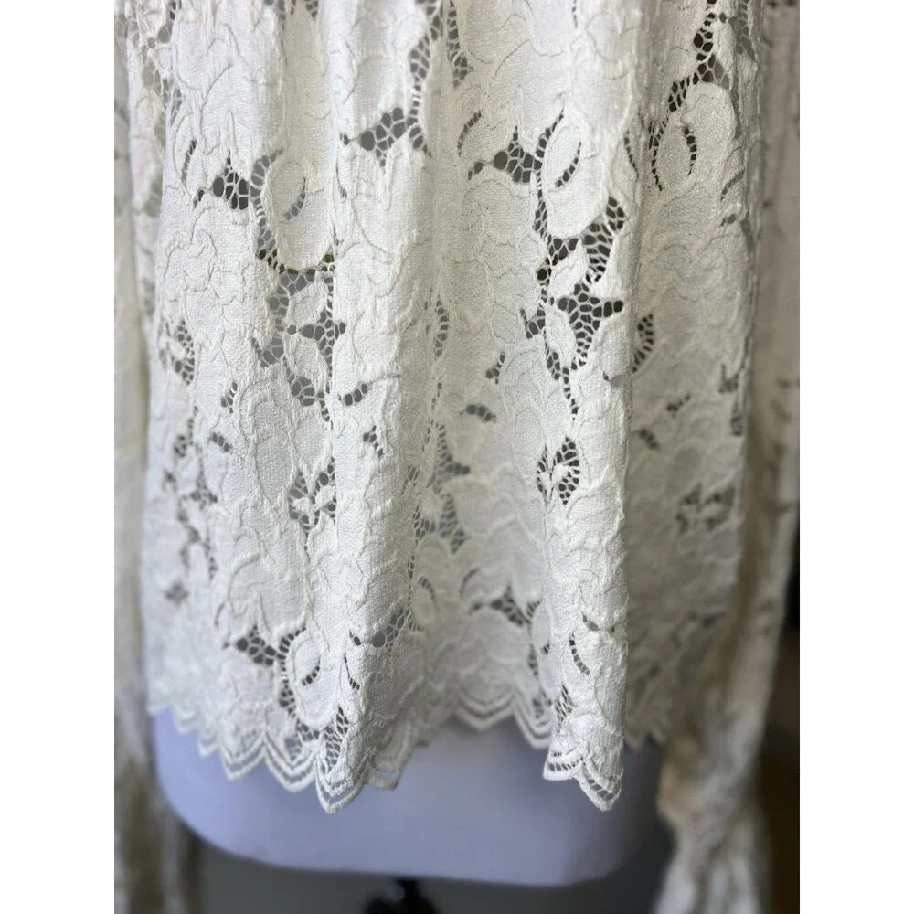 Free People White Lace Ruffle Sleeve Round Neck Women's Blouse Size S